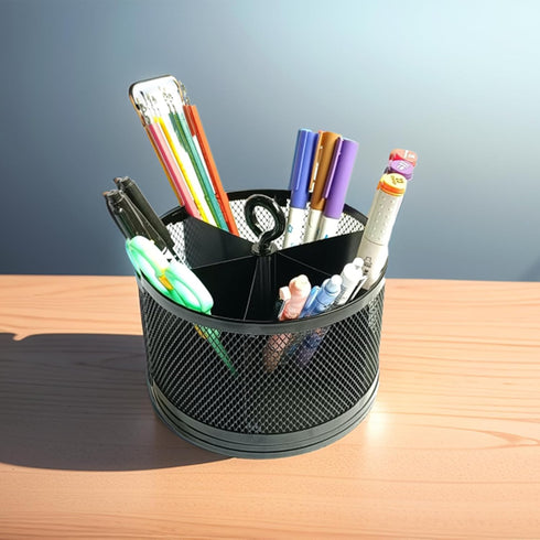Rotating Pen/Pencil Holder for Desk, Supplies Organizer Pen Caddy, 6 Compartments Spinning Multi-Functional Large