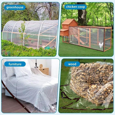 8x12FT Grommets Clear Tarp - Heavy Duty Waterproof Plastic Tarps with Clear Vinyl Tarps for Outdoor Porches Transparent