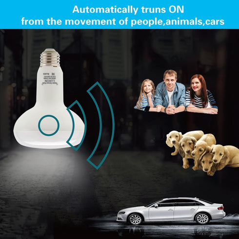 LUXON 9W BR30 Radar Motion Sensor Light Bulbs, Dusk to Dawn 90W Equivalent, Indoor Outdoor Auto On/Off E26 Base