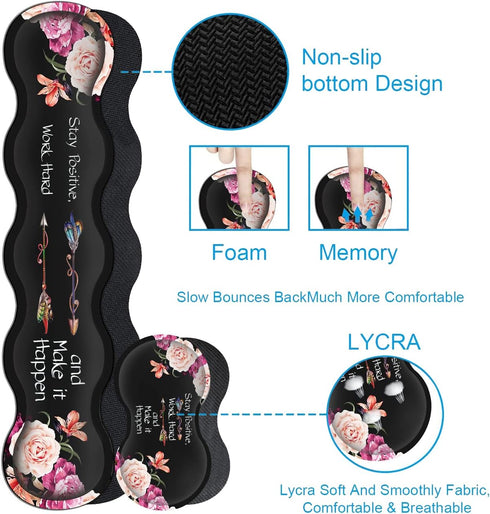Peony Flower Inspirational Quotes Large Mouse Pad with Wrist Support Set, Ergonomic Mouse Wrist Pad +XXL Gaming Pad