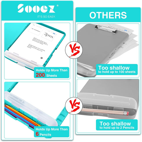 Sooez Clipboards with Storage, High Capacity Clip Boards 8.5x11 with Storage, Heavy Duty Nursing Clipboard Folder, Plastic Clipboard with Pen Holder for Women Teachers Work, School & Office Supplies by Sooez