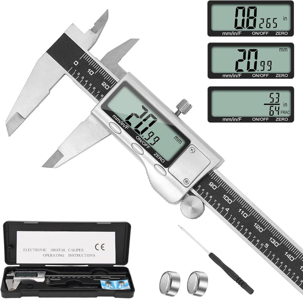 Digital Caliper Measuring Tool, 6 Inch with Large LCD Screen for Easy Switching Between Inch, Millimeter, and Fraction