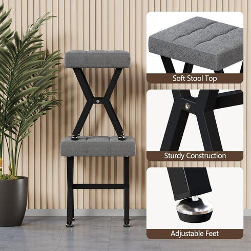 PROXRACER Small Square Foot Stools Ottoman with X-Shaped Metal Legs, Upholstered Tufted Fabric Cushion Footrest