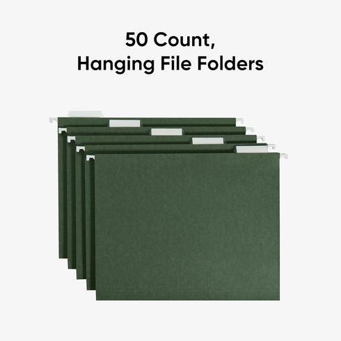 Smead Standard Hanging File Folders, 50 Count, Letter Size, Standard Green, 1/5-Cut Adjustable Tabs (64029)