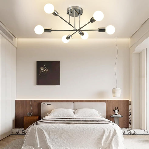 6 (8028-6C) Modern Ceiling Light Fixture, Sputnik Chandelier Lights, Mid Century Vintage Industrial Pendant Lighting
