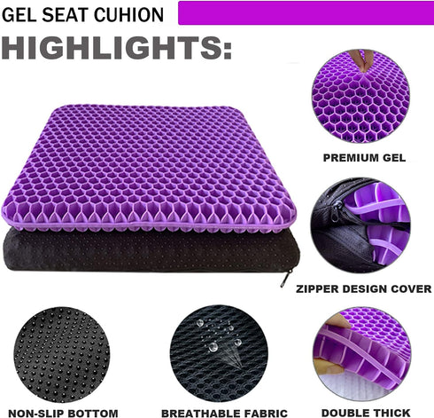 Sbriun Gel Seat Cushion - Enhanced Double Thick Egg Seat Cushion with Non-Slip Cover - Office Chair Car Seat Cushion