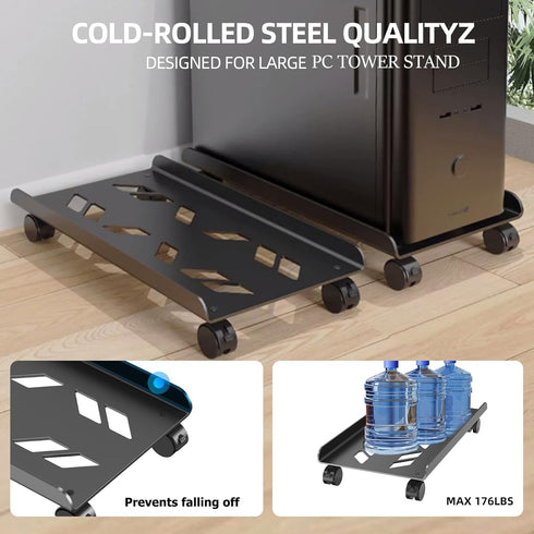 Computer Tower Stand, Ventilated Mobile CPU Stand Fits Most PC Tower, Steel Desktop CPU Holder with Rolling Caster
