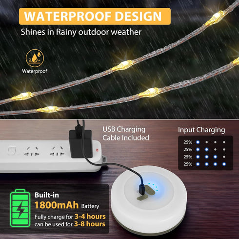 4 1 32.8FT 9 Camping String Lights, in Quick Storage Rechargeable Tent Lights with Lighting Modes, Hanging Waterproof