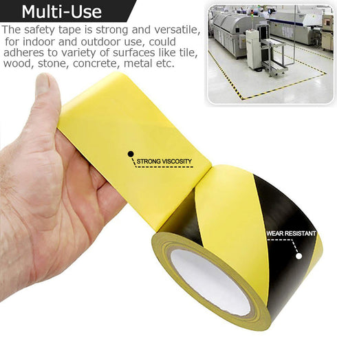 Black & Yellow Hazard Safety Warning Stripe Tape, 2inch x 108Ft High Visibility Barricade Adhesive Tape