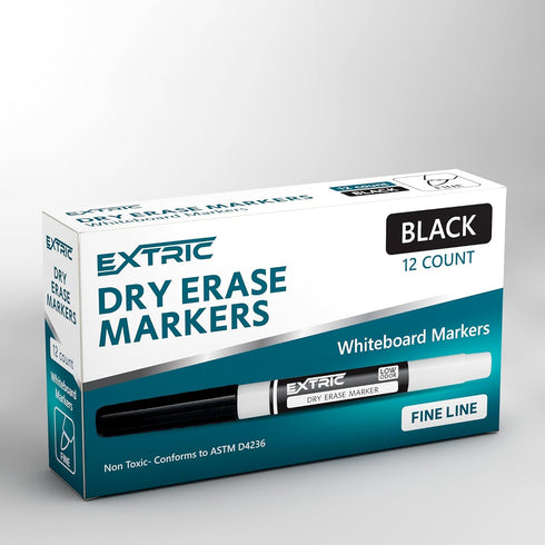 Dry Erase Markers Fine Tip, 12 Count Black Whiteboard Markers for Kids and School Supplies
