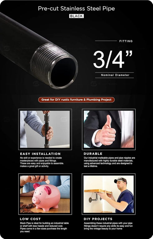 Supply Giant QDCM3436 Black Steel Pipe, 36 Inch by Everflow