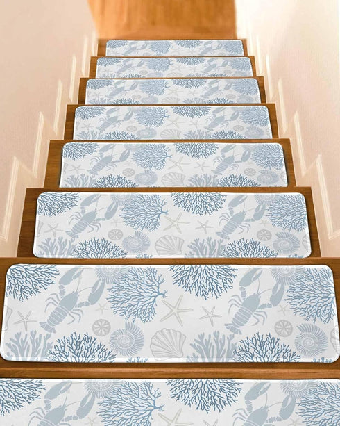 BOHOOSKYLAR Blue Lobster Stair Treads Ocean Starfish Coral Shell Marine Life Indoor Non