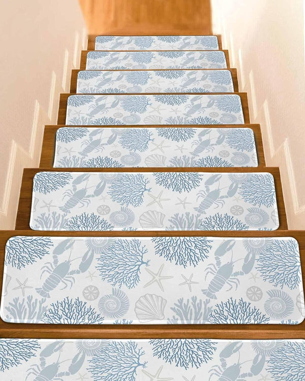 BOHOOSKYLAR Blue Lobster Stair Treads Ocean Starfish Coral Shell Marine Life Indoor Non