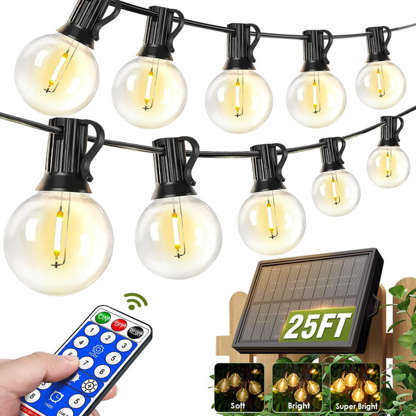 Nisocy 25FT Solar String Lights Outdoor Waterproof with Remote & Timer, LED