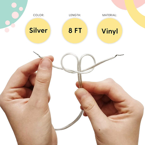 8 Ft Silver Lamp Cord with Switch, Vinyl Covered Replacement Electrical Wire for Table & Floor Lighting Fixtures, UL