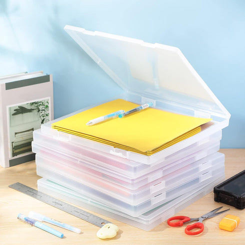 Kosiz 6 Pcs 12 x 12 Inch Paper Storage Case, Clear Portable Storage Box for Scrapbook, Documents, Office Supplies