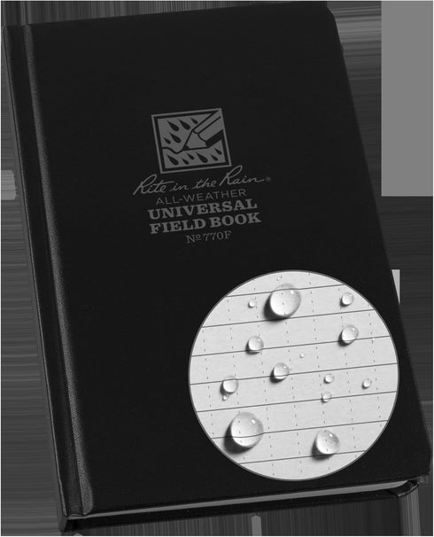Rite in the Rain Weatherproof Hard Cover Notebook - 4.75" x 7.5", Black Cover, Universal Pattern (No. 770F)