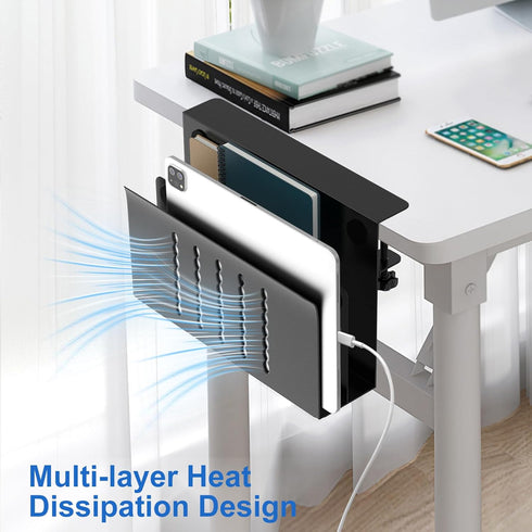HAMOPY 2 Tier Desk Side Storage, Steel Hanging Organizer with Magnetic Pen Holder, No Drilling, Black