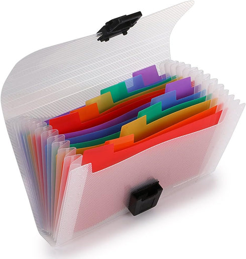 BTSKY 13 Pocket Accordion File Organizer, Plastic Wallet for Cards, Coupons, Receipts, A6 Portable Folder