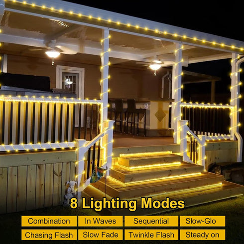 2 Pack 33ft 100 8 QITONG Warm White Solar Rope Lights, Each LED String Light Outdoor, Modes Fairy Lights in Clear Thin