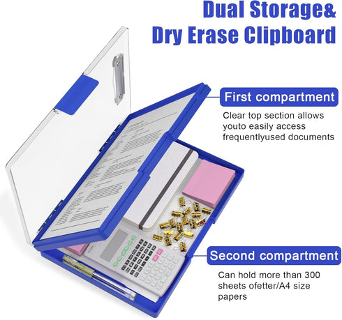 Hongri Clipboard with Storage, 8.5 x 11 Folder Nursing Clipboards, Heavy Duty with Dual Compartment Storage Box, Blue