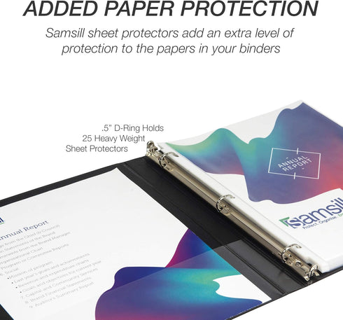 Samsill Durable 0.5 Inch D Ring Binder, Customizable Clear View Binder, Black, Made in the USA, Holds 125 Pages