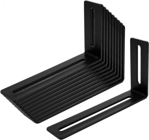 10 PCS Black Adjustable L-Shape Corner Brace, 5-5/8" Steel Joint Right Angle Brackets for Furniture, Max Load 30 LB