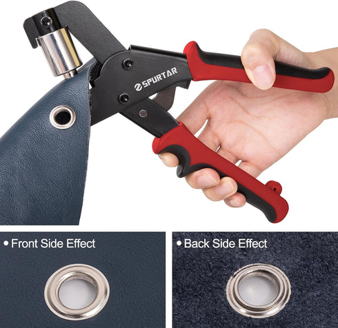 Spurtar Grommet Tool Kit, 3/8'' Handheld Grommet Kit with 10mm Hollow Punch and 500pcs Eyelets for Leather Fabric