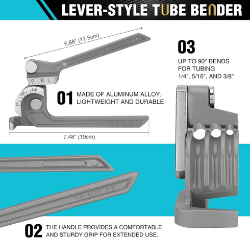 DURATECH Tube Bender, Pipe Bender, 3-IN-1, 1/4", 5/16", 3/8", for Copper, Brass, Aluminum and Thin Steel Pipes