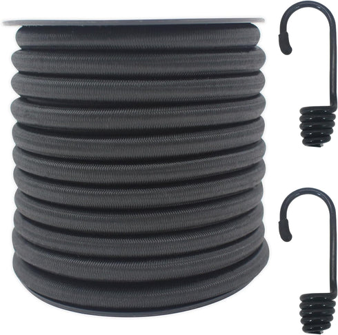 ZHFLMY 30ft Roll Black 5/16in Bungee Cord, Dacron Polyester Elastic Tie Downs - Heavy Duty for Various Applications