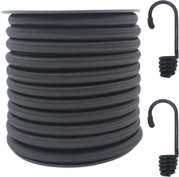 ZHFLMY 30ft Roll Black 5/16in Bungee Cord, Dacron Polyester Elastic Tie Downs - Heavy Duty for Various Applications