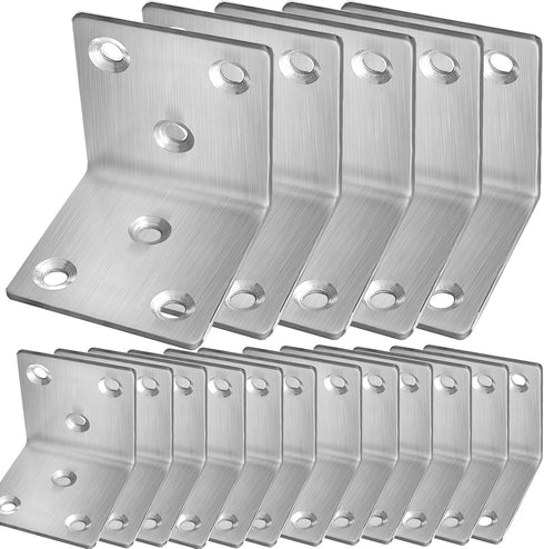 REDOVANT 20Pcs Stainless Steel Angle Bracket, 1.6"x1.6"x1.6" Heavy Duty L Brackets for Wood,