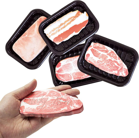 Packs of 4 Funny Sticky Notes, Novelty Meat Shape Memo Notes, Cute Note Pads Reminder for Studying, Home, Office