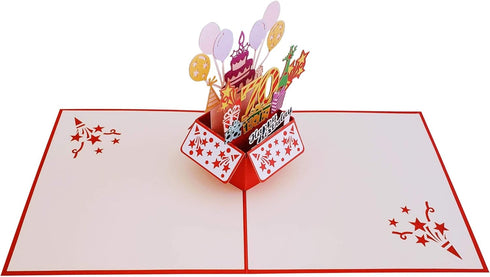 iGifts And Cards Happy 70th Red Birthday Party Box 3D Pop Up Greeting Card – Seventy, Balloons, Unique Celebration