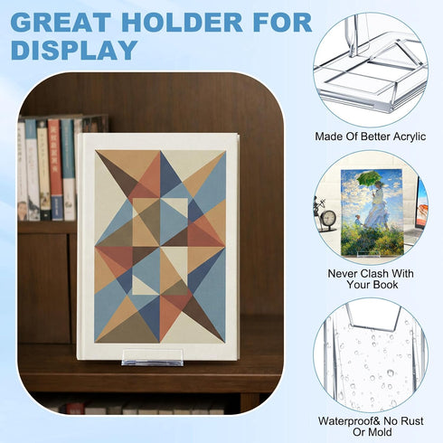 Hushee 15 Pack Album Acrylic Book Stand for Display Adjustable Clear Book Display Holder Easel Rack Stand for Home
