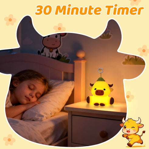 Dimmable Attivolife Highland Cow Night Light for Kids, Flower Cow Cute Animal Gift Soft Silicone LED Lamp