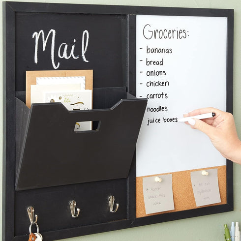 Juvale Wall Mounted Organizer, Message Command Center, Family Office Whiteboard, Chalkboard, Cork Board Combo