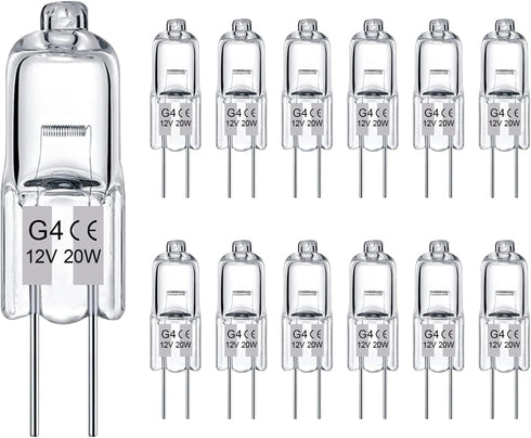 G4 Light Bulbs 20W 12V JC T3 Bi-Pin, 12 Pack Crystal Clear Halogen Bulbs for Landscape Lighting