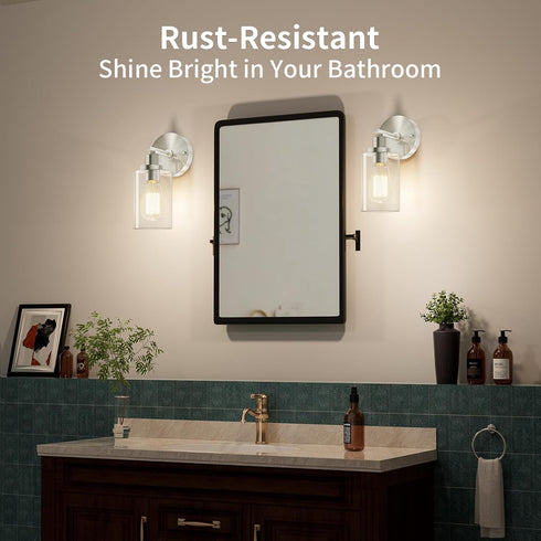 E26 BUTHY Brushed Nickel Wall Light: LED Wall Sconces Indoor, Modern Sconces Wall Lighting with Base and Clear Glass