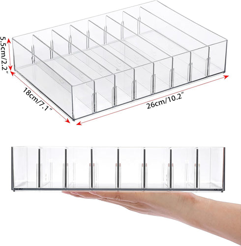 Hipiwe Cash Organizer, Clear Plastic Mail Tray with Removable Divider, 8 Slots for Cash Storage