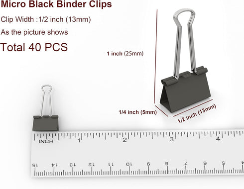 Micro Black Binder Clips Micro Metal Clamp 1/2 inch Width (Black, 40 PCS) Micro Size (Clip Horizontal Width 1/2inch) (Micro Size (Clip Horizontal Width 1/2inch), Black 40 PCS) by nctinystore
