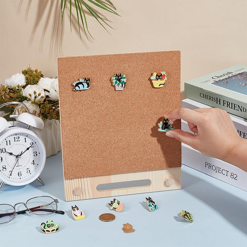 BENECREAT Cork Board Pin Display, 9.7x8.2inch Rectangle Bulletin Board for Brooch Collection, Office Home Decor