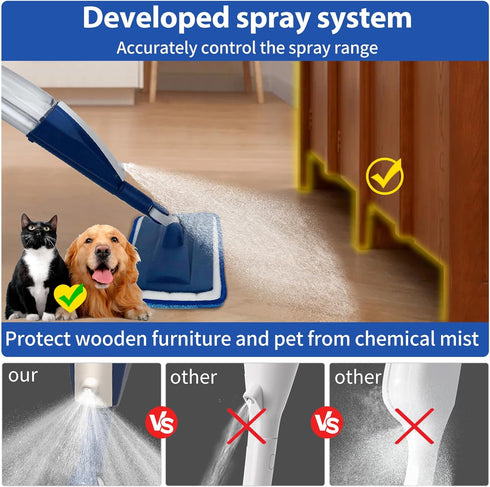14 oz 3 Commercial Mops for Floor Cleaning Wet Spray Mop with Refillable Bottle and Washable Microfiber Pads Home