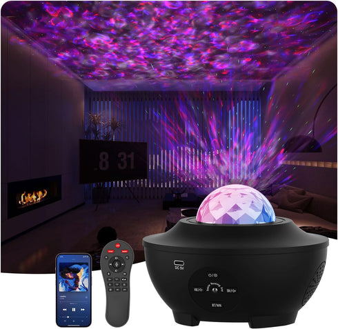 Elec3 Galaxy Projector for Bedroom, Ocean Light Projector with Bluetooth Speaker and RC Water Wave Lamp Northern Night