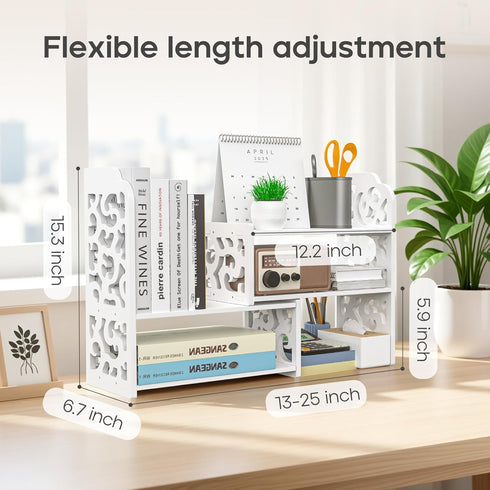 Jollygleam Desktop Shelves, White Bookshelf Desktop Organizer and Desktop Storage