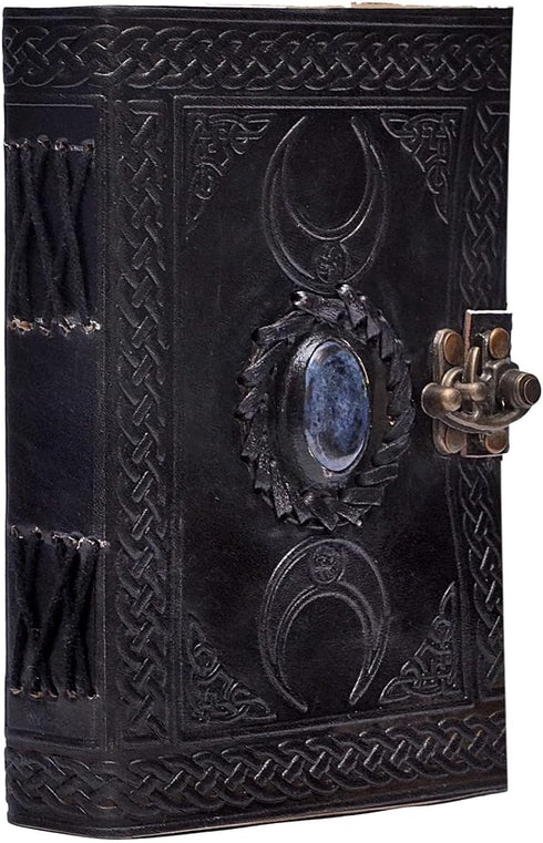 cuero 3 Moon Blue Lapiz Embossed Vintage Leather Journal, 240 Pages of Antique Handmade Paper, Black