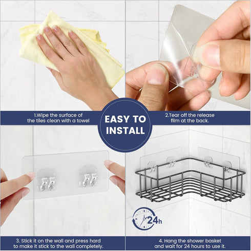LIASDIVA 6 Pack Corner Shower Caddy Adhesive Replacement, Shower Shelf Adhesive Strips, Strong Hooks for Bathroom