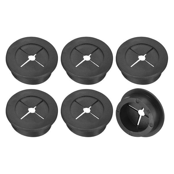 uxcell 6 Pcs Black Cable Cord Grommet, 1-1/4 Inch Flexible Rubber Wire Hole Cover for Desk Organizer