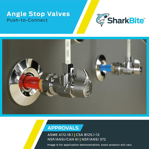 SharkBite 1/2 x 3/8 Inch Compression Angle Stop Valve, Push to Connect Brass Plumbing Fitting, Chrome Finish