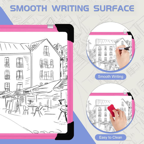 Dry Erase Calendar Whiteboard for Wall, 16" x 12" Magnetic Board, Portable Hanging Planner Memo (Pink)